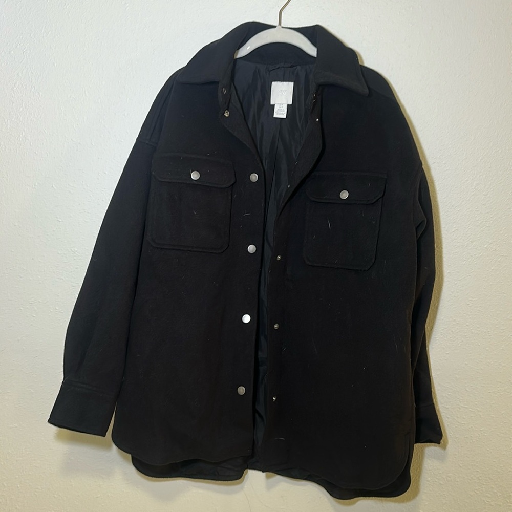 Black flannel material oversized jacket